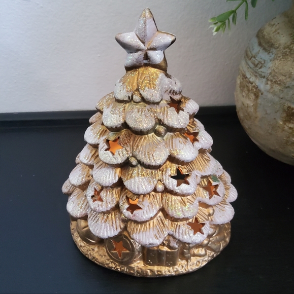 Gold Ceramic Christmas Tree Candle Holder - Picture 2 of 5